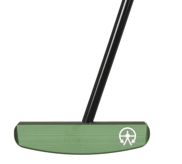 A green putter with a white logo on it.